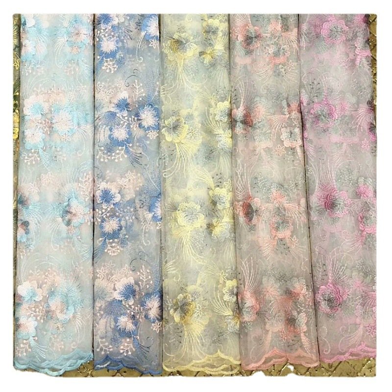 Double-Sided Flower Mesh Embroidered Fabric Spring/Summer Dresses Girl's Han Dynasty Wedding Dress Fabric Embroidery Fabric
