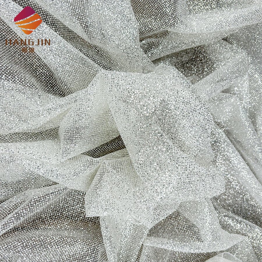 Unique Silver Glitter Fabric Sparkle Tulle Sequins White Shimmer Lace Fabric For Sewing Evening Gowns Wedding Prom Dresses