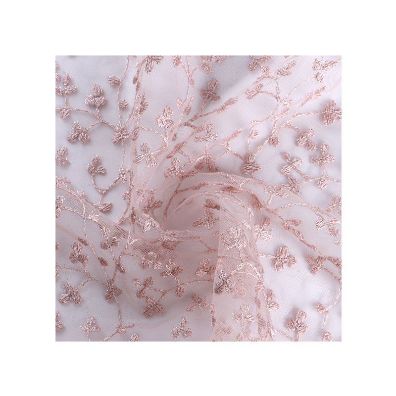 Spot Full Embroidery Net Yarn Full Star Embroidery Lotus Pink Silver Thread Skirt Embroidery Dress Fabric Wholesale