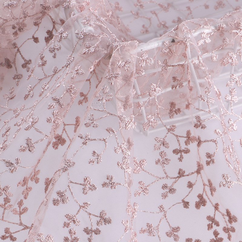 Spot Full Embroidery Net Yarn Full Star Embroidery Lotus Pink Silver Thread Skirt Embroidery Dress Fabric Wholesale