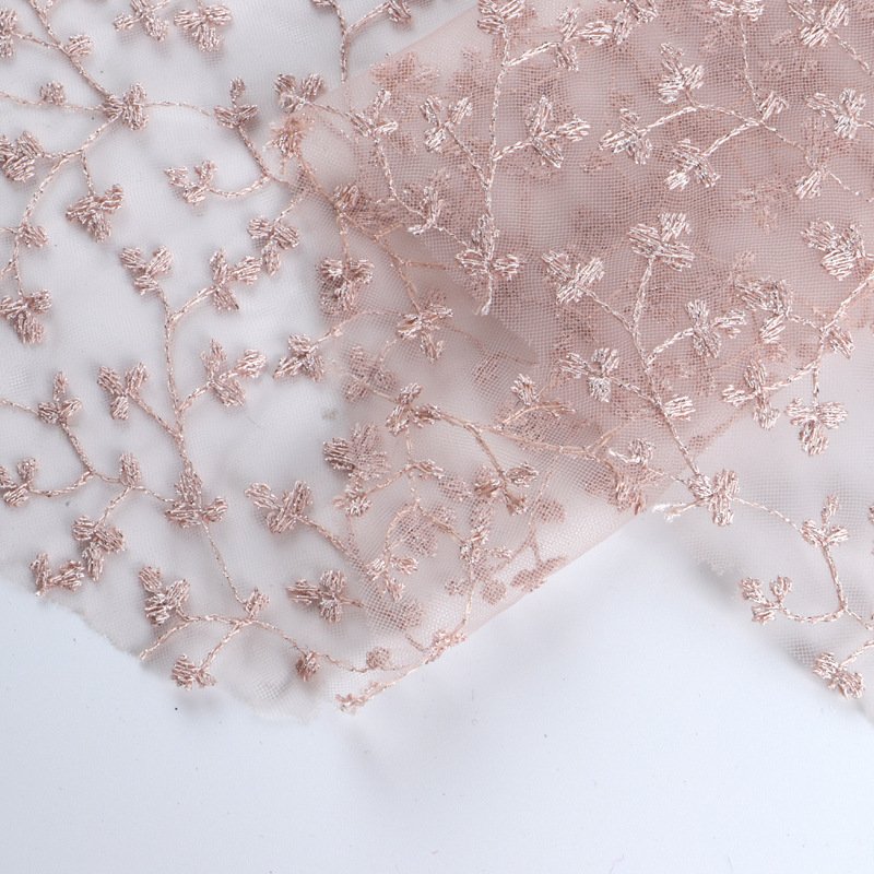 Spot Full Embroidery Net Yarn Full Star Embroidery Lotus Pink Silver Thread Skirt Embroidery Dress Fabric Wholesale