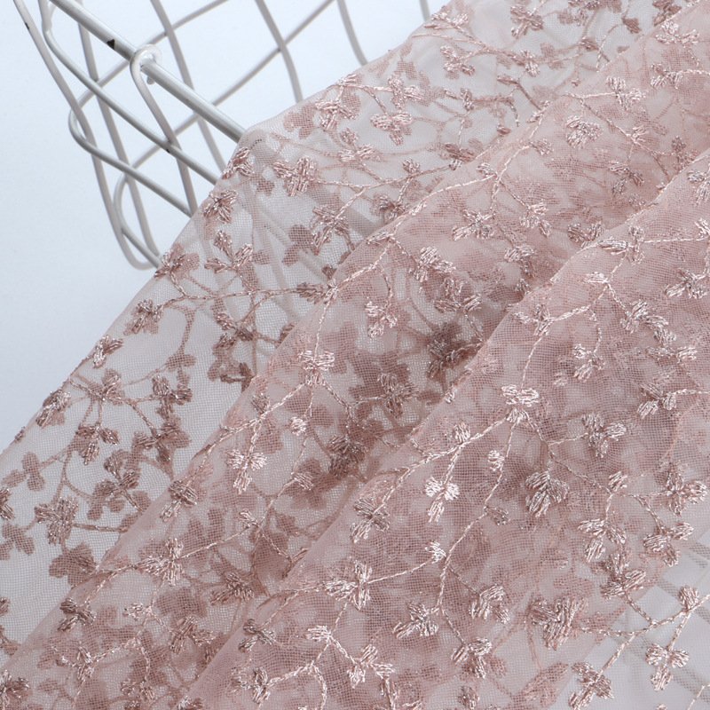 Spot Full Embroidery Net Yarn Full Star Embroidery Lotus Pink Silver Thread Skirt Embroidery Dress Fabric Wholesale