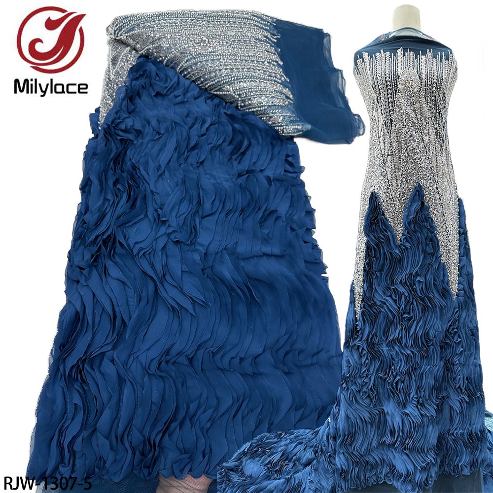 Heavy Beaded Luxury Bridal 3D Feather Sequin Embroidery Tulle Mesh Lace Fabric