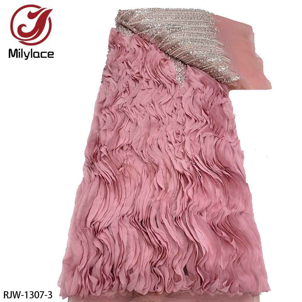 Heavy Beaded Luxury Bridal 3D Feather Sequin Embroidery Tulle Mesh Lace Fabric