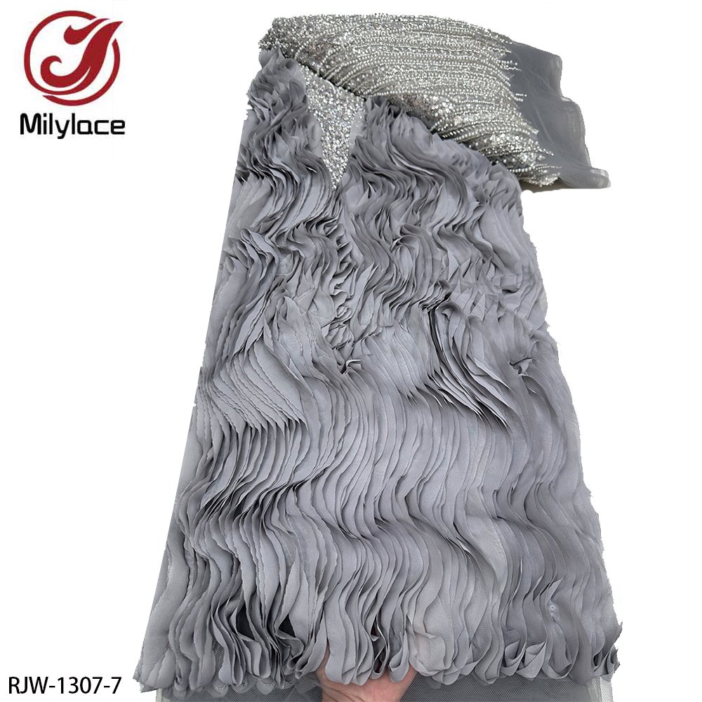 Heavy Beaded Luxury Bridal 3D Feather Sequin Embroidery Tulle Mesh Lace Fabric