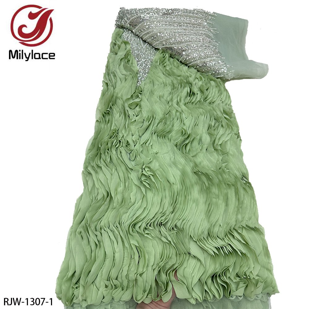 Heavy Beaded Luxury Bridal 3D Feather Sequin Embroidery Tulle Mesh Lace Fabric