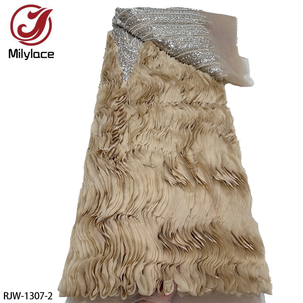 Heavy Beaded Luxury Bridal 3D Feather Sequin Embroidery Tulle Mesh Lace Fabric