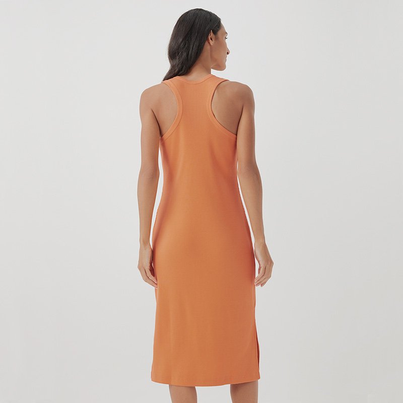 Custom Made Women's Crewneck Sleeveless Bamboo Tank Bodycon Ribbed Knit Side Sit Knee Length Pencil Bamboo Viscose Midi Dresses