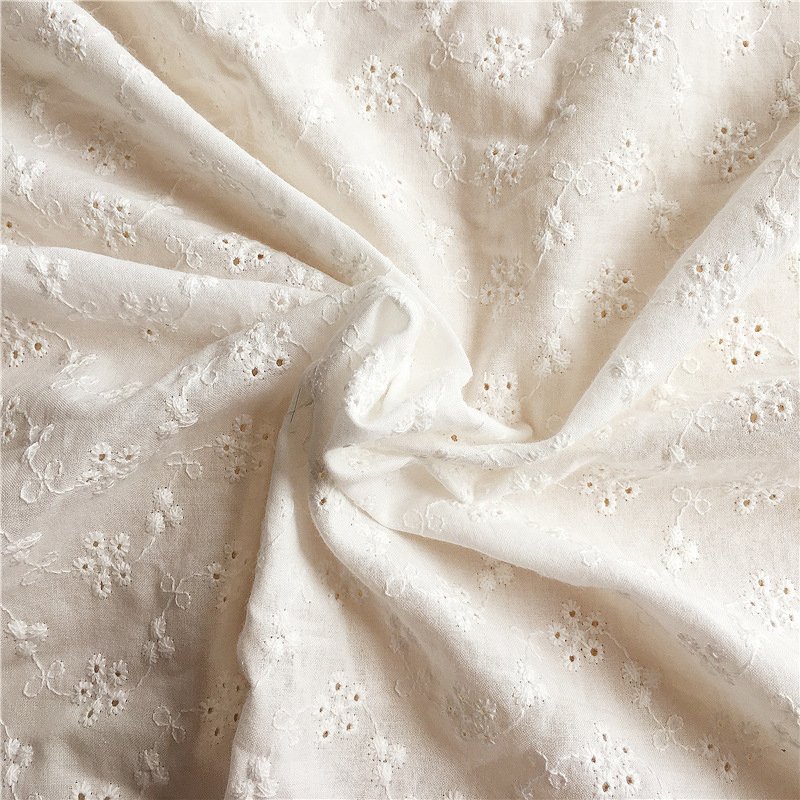 China Factory Made Soft Breathable White Embroidered Voile 100% Cotton Embroidery Lace Fabric For Women Dress