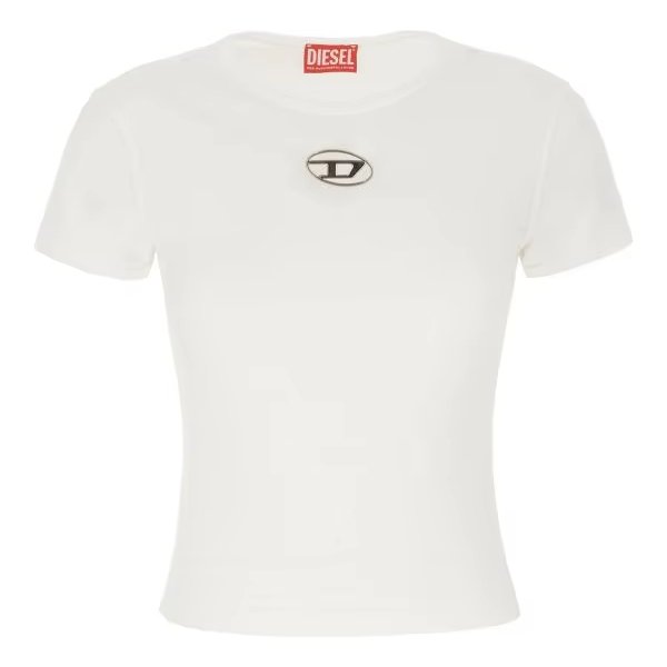 High End Design Luxury Brand Diesel Ribbed Crew Neck Short Sleeves White Pure Cotton T Shirt