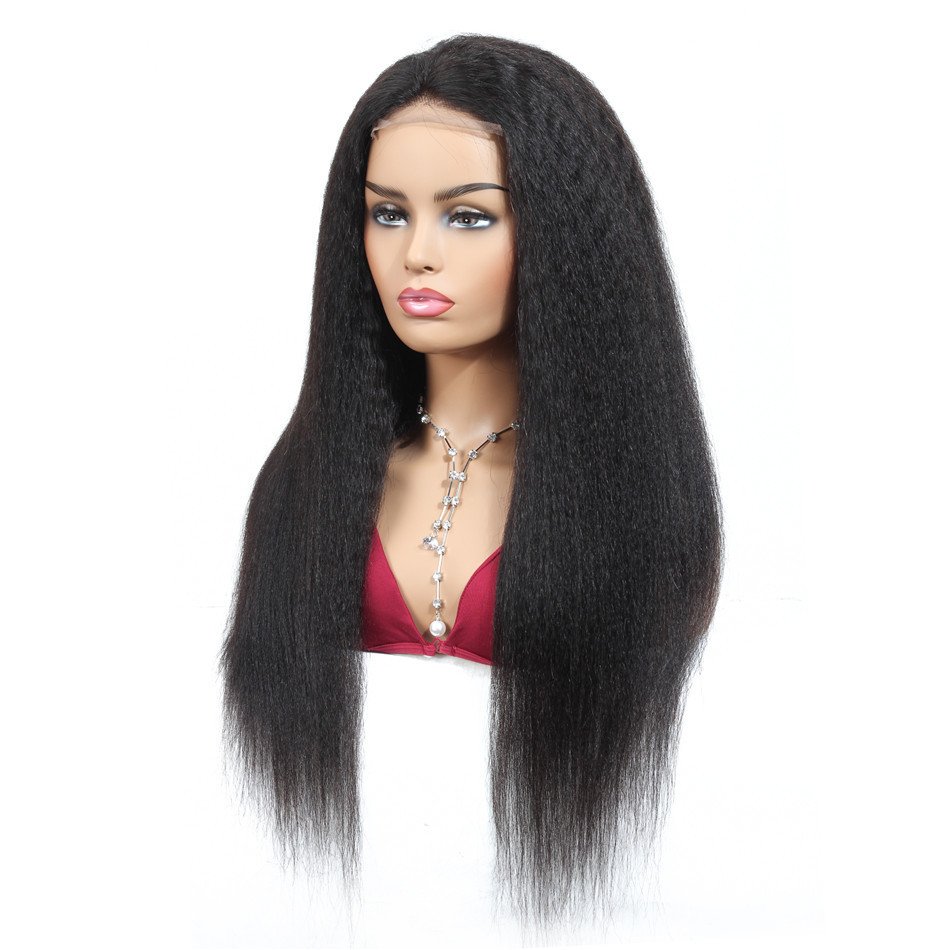 Cheap Raw Peruvian Virgin Hair 4x4 Yaki Straight Lace Closure Wigs For Black Women Kinky Straight HD Lace Front Wig Human Hair