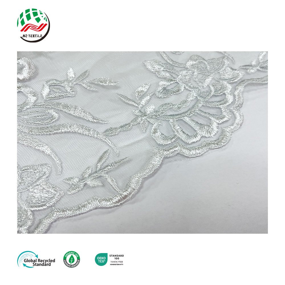 Wholesale Fashion Breathable 100% Polyester 132gsm Floral Eyelet Tulle Mesh Embroidery Lace Fabric for Ladies Dress Clothes