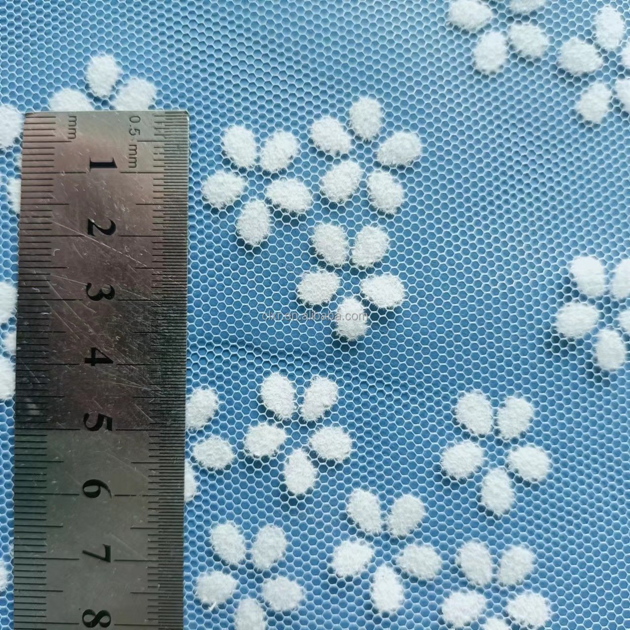 100% Polyester Tulle Fabric White Velvet Floret Flocked Tulle Lace Embroidery Fabric Decoration