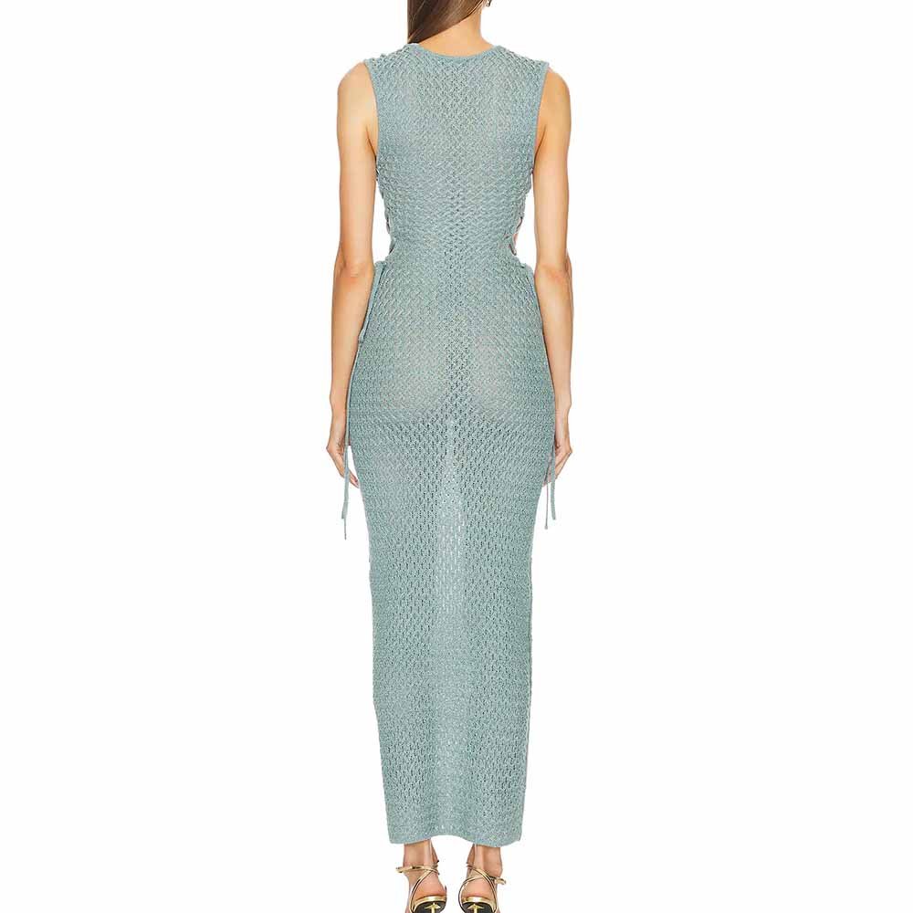 Knitwear Manufacturer Custom Spring Summer Autumn Winter v neck rib elegant sexy hollow out sweater knit dresses