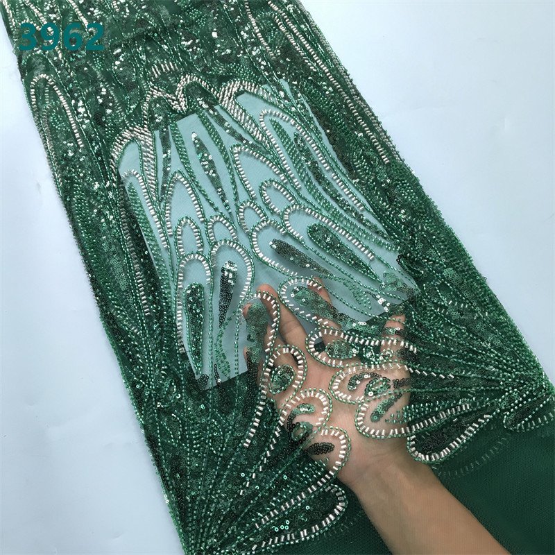 Pink Beaded African Mesh Lace Fabric with Sequins Wholesale Luxurious French Tulle Net Lace for Women Wedding Party Dresses 3962
