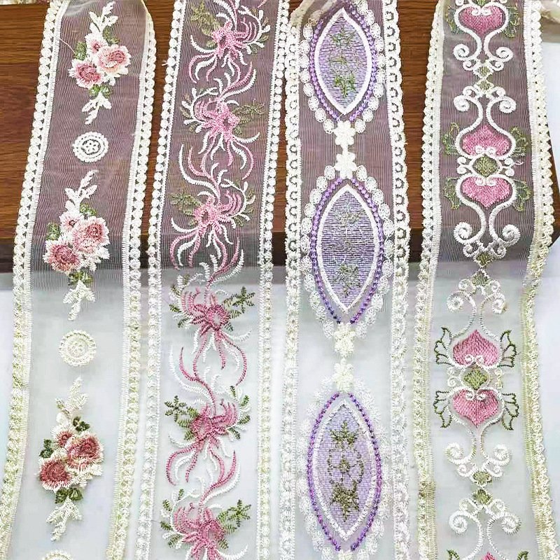 Width 9 cm Bow knot Milk Silk Embroidered Lace Trim Ribbon Accessories for sofa curtain clothing