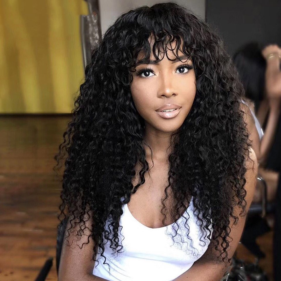 Kinky Curly Wigs Human Hair with Bangs 100% Virgin Vietnamese Hair Glueless Full Frontal Wigs for Black Woman