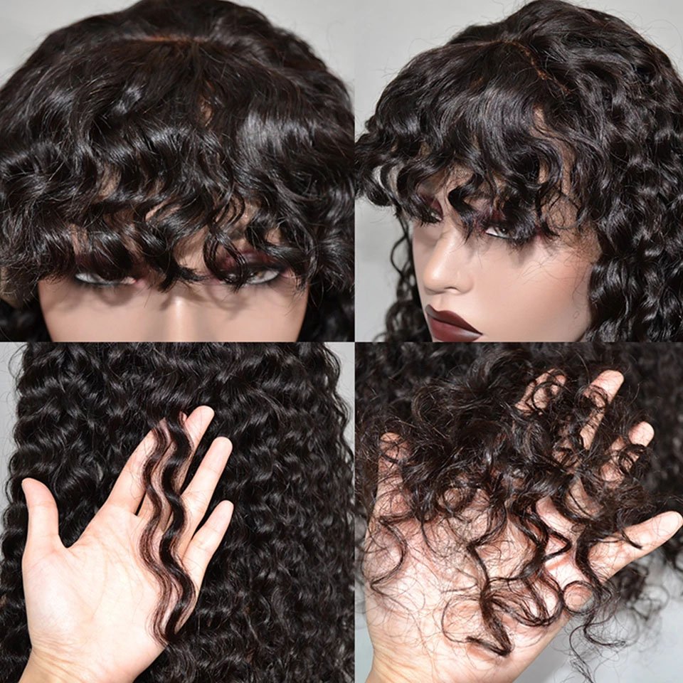 Kinky Curly Wigs Human Hair with Bangs 100% Virgin Vietnamese Hair Glueless Full Frontal Wigs for Black Woman