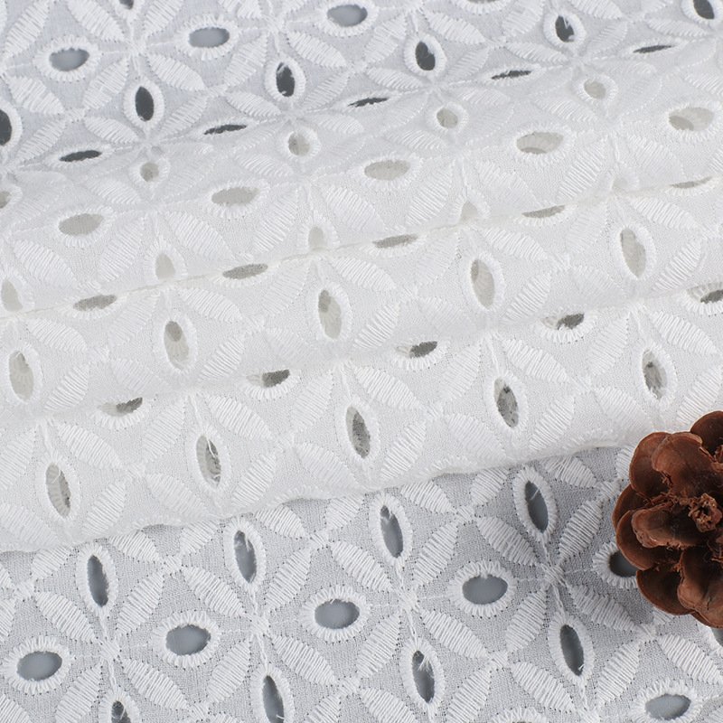 China textile cloth white embroidered swiss voile eyelet 100% cotton embroidery fabric for women dress