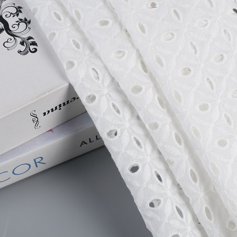 China textile cloth white embroidered swiss voile eyelet 100% cotton embroidery fabric for women dress