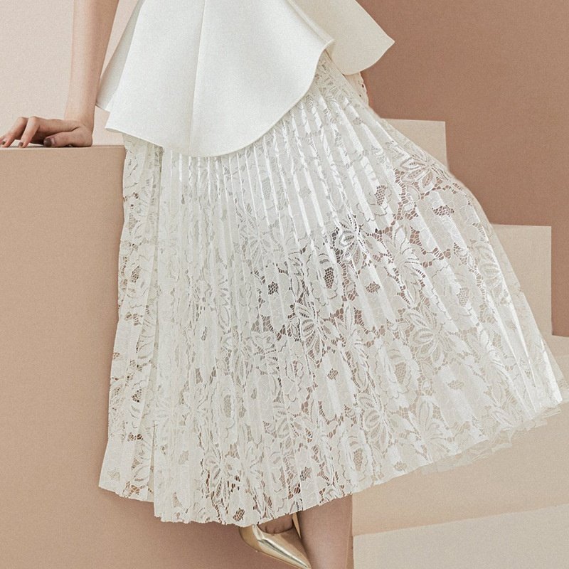 Taikaixing Two Piece Set Women Clothing Plus Size One Shoulder Ruffle Top Lace Pleated Dress