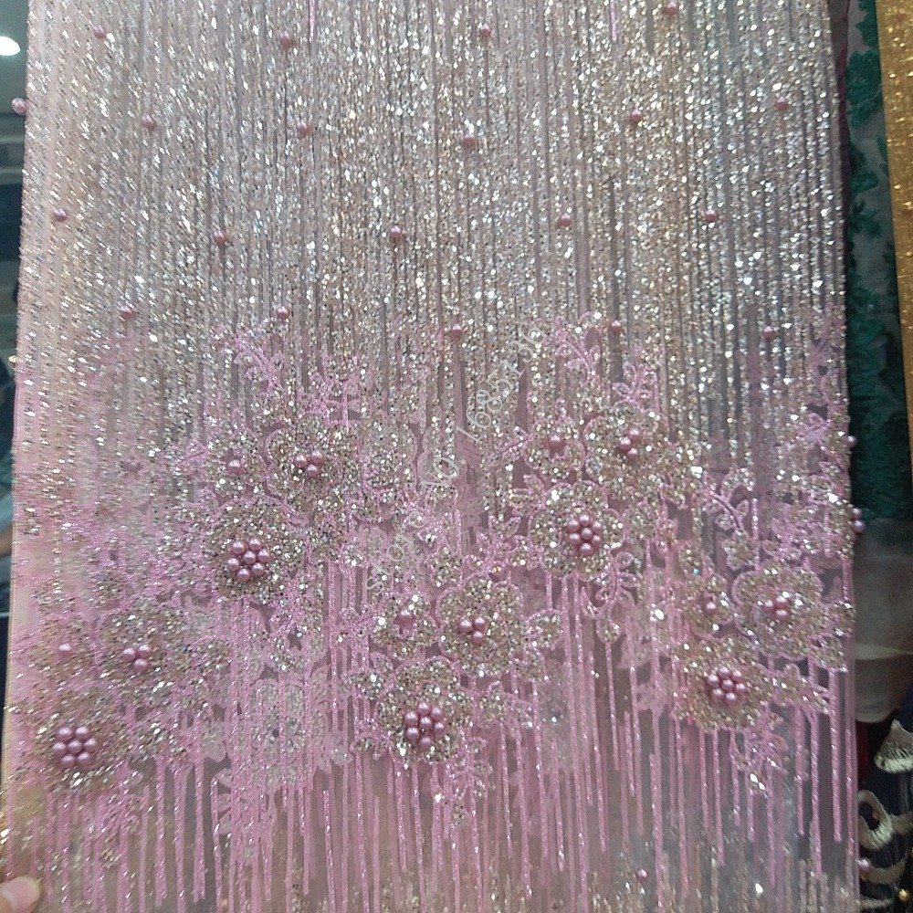 2022 Latest French Lace Embroidery 3 Colors Luxury Africa Craft Wedding Dress Pearls Sequin Beaded Lace Fabric