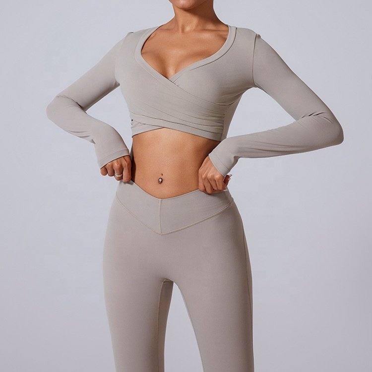 Cross V Belt PantsSolid Color Workout Knitted Seamless Ribbed Cross V Belt Pants Yoga Set Custom Gym Clothing For Women