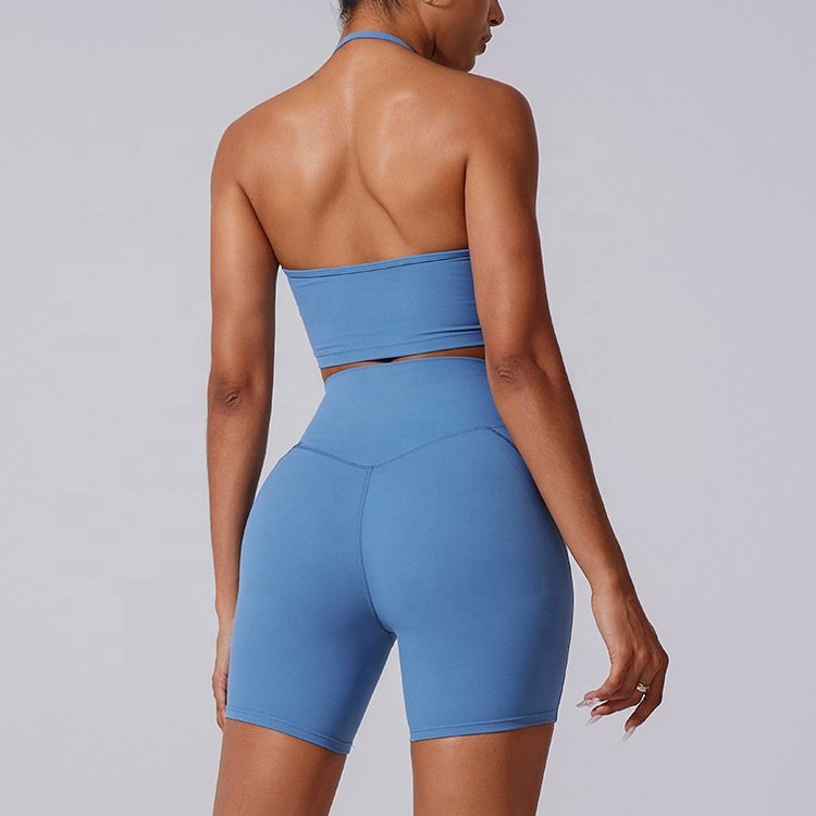 Cross V Belt PantsSolid Color Workout Knitted Seamless Ribbed Cross V Belt Pants Yoga Set Custom Gym Clothing For Women