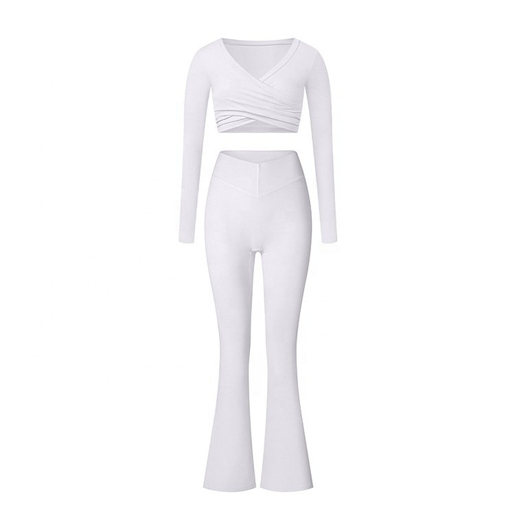 Cross V Belt PantsSolid Color Workout Knitted Seamless Ribbed Cross V Belt Pants Yoga Set Custom Gym Clothing For Women