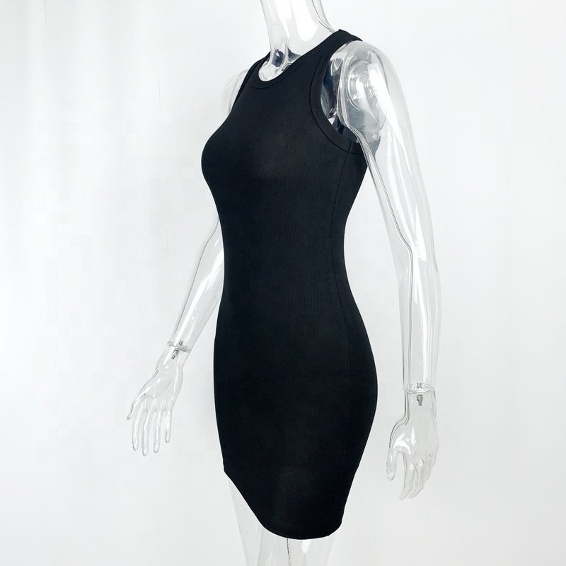 Summer New Women's rib fabric Sleeveless Sexy Bag Hip Skirt Simple Slimming fit Tank Top Dress