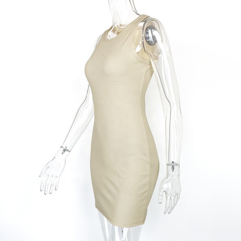 Summer New Women's rib fabric Sleeveless Sexy Bag Hip Skirt Simple Slimming fit Tank Top Dress