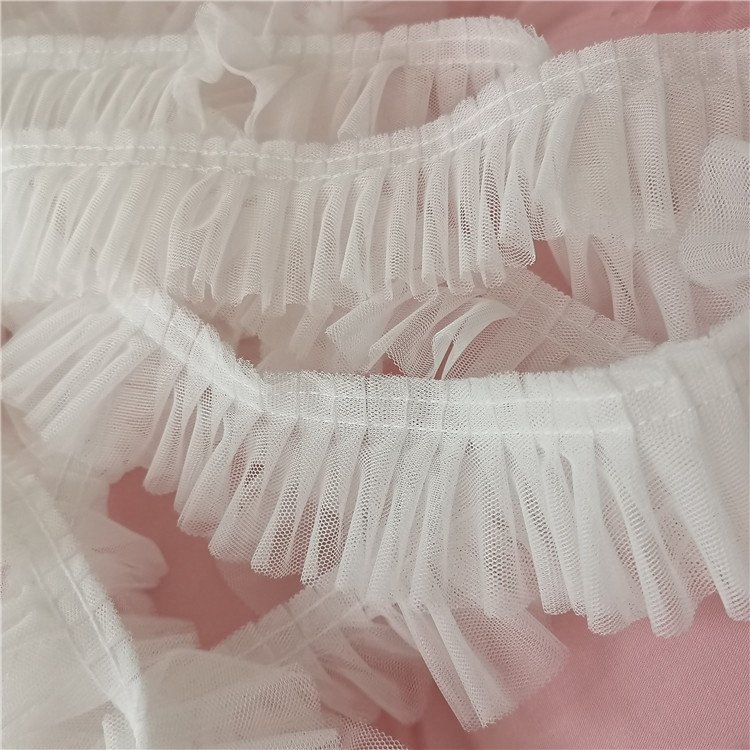 5CM Wide Luxury White Soft Chiffon Pleated Dress Guipure Lace Fabric Embroidery Ribbon Dress Curtain Sofa Ruffle Trim Sewing DIY
