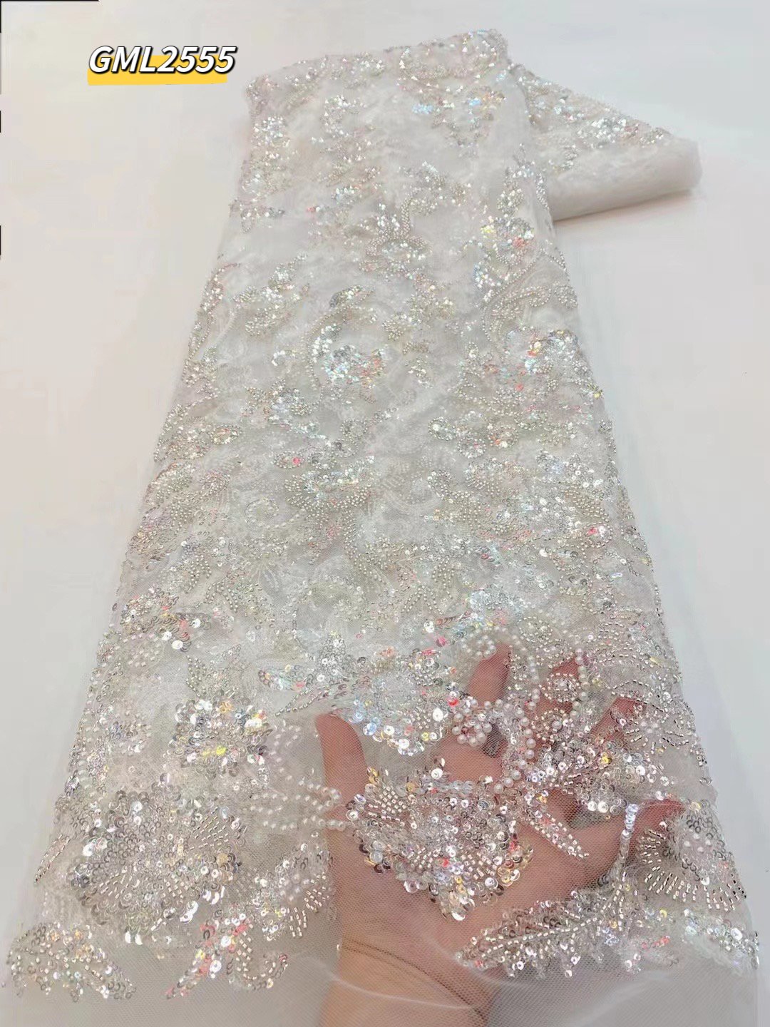 2023 Latest Sky blue African Sequence French Lace Fabric embroidery beading Nigerian Lace Fabric with beads For Wedding Dresses