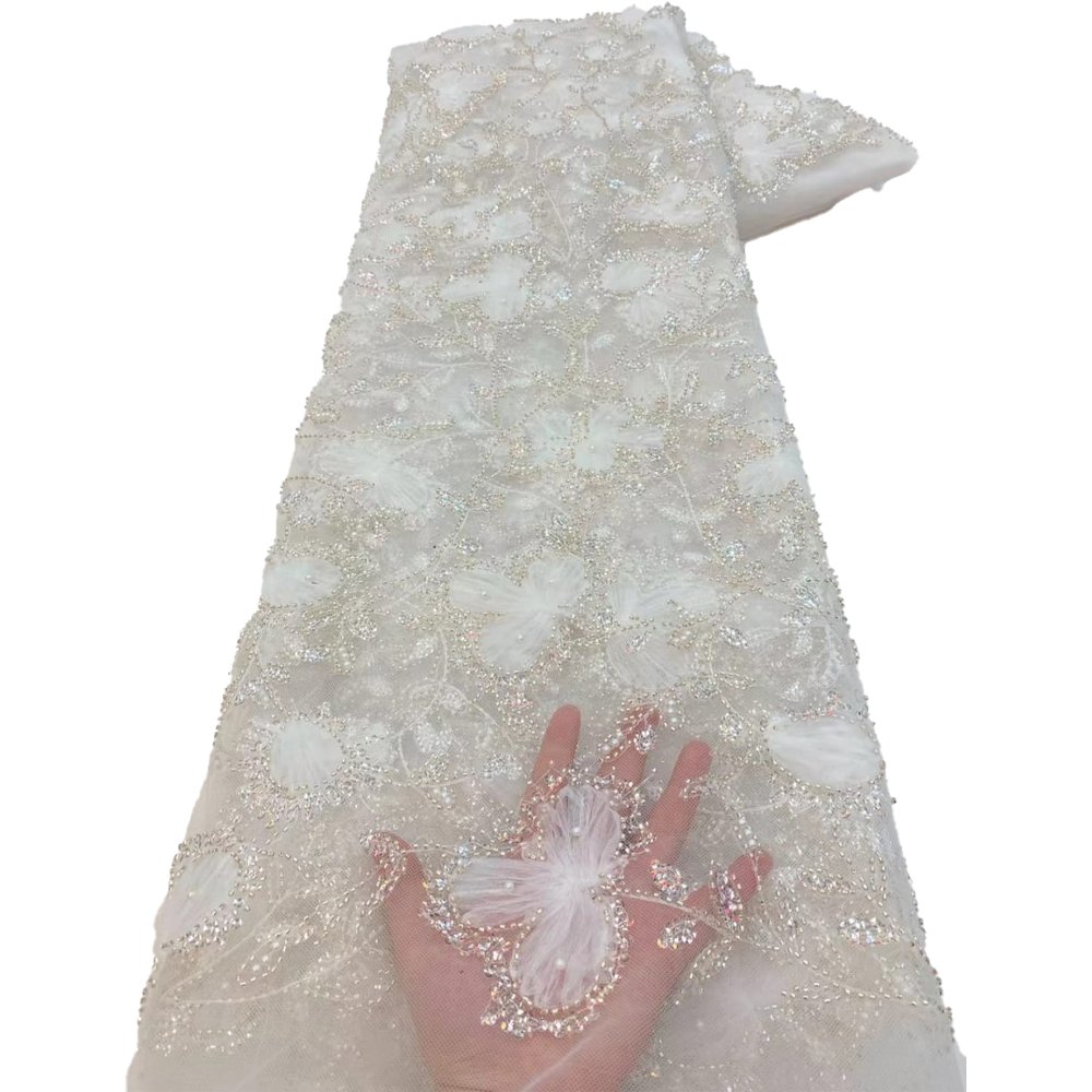 HFX African Sequin Beaded Lace Fabric 2023 High quality sequence embroidery French Nigerian lace fabric for wedding sewing