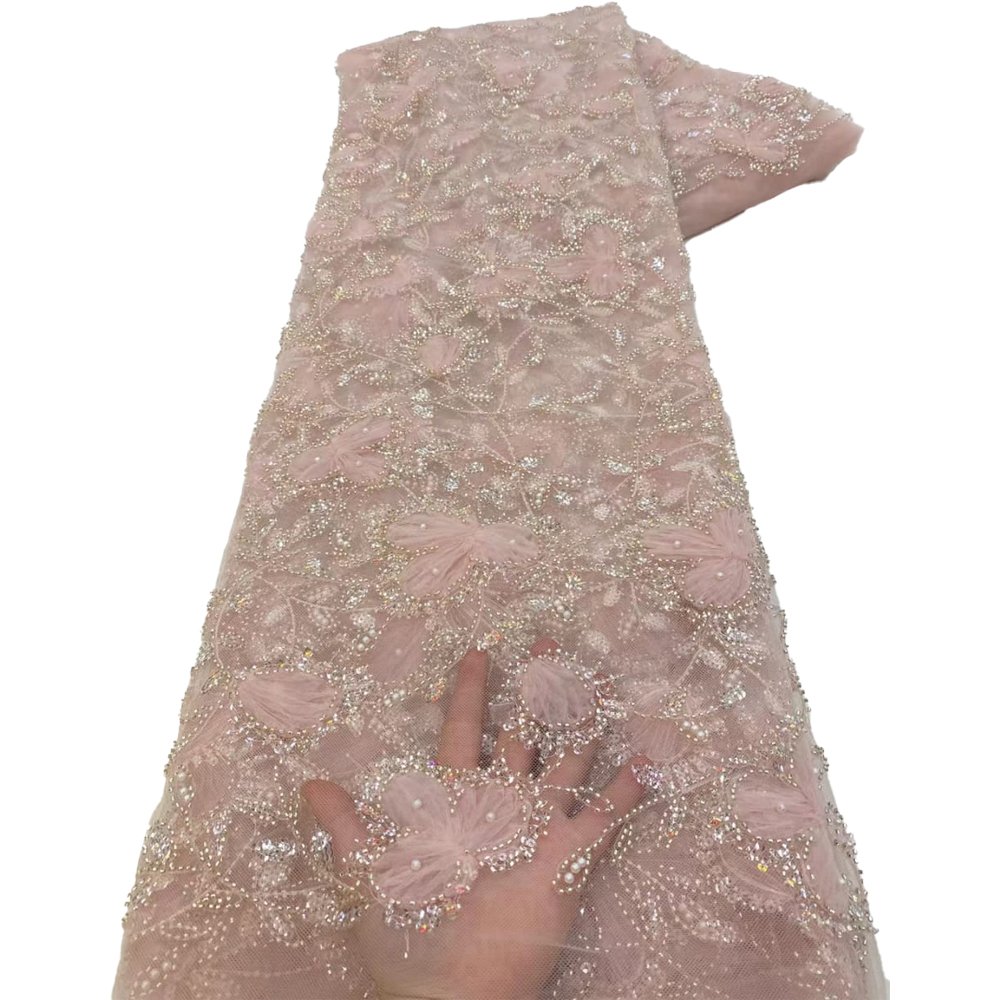 HFX African Sequin Beaded Lace Fabric 2023 High quality sequence embroidery French Nigerian lace fabric for wedding sewing