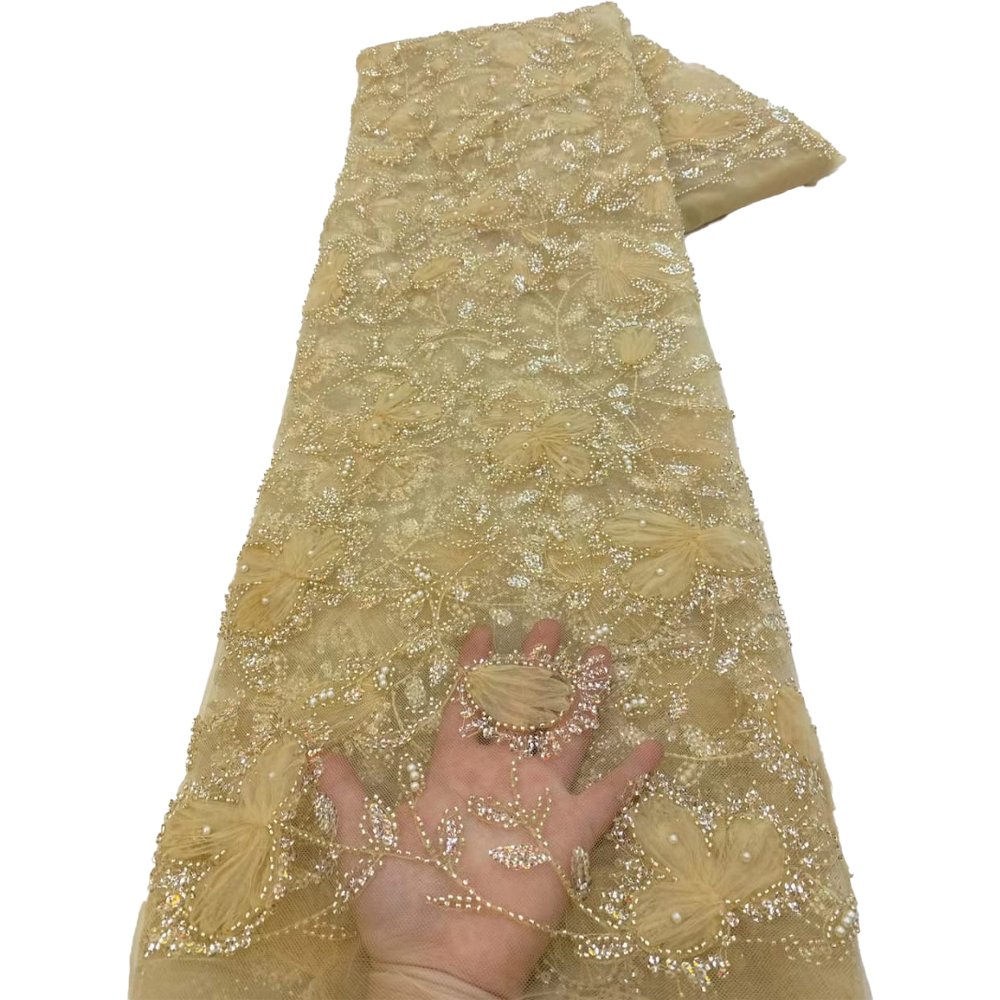 HFX African Sequin Beaded Lace Fabric 2023 High quality sequence embroidery French Nigerian lace fabric for wedding sewing