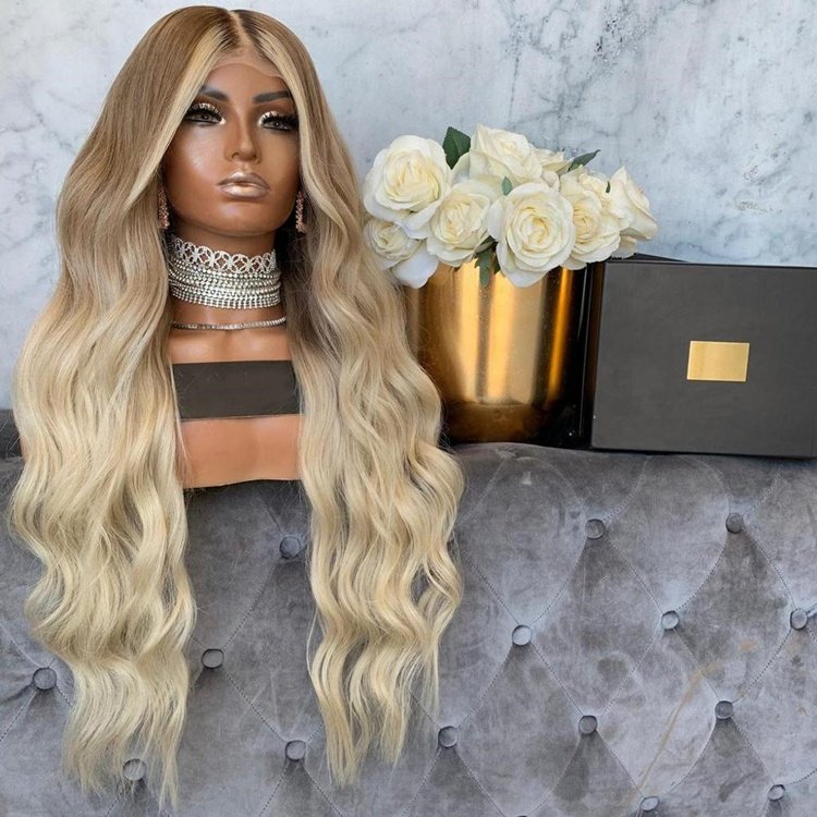 Double Drawn HD Lace Ombre Ash Blonde Color Water Wave European Cuticle Aligned Hair Lace Front Wigs