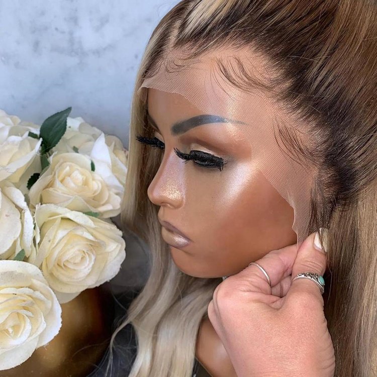 Double Drawn HD Lace Ombre Ash Blonde Color Water Wave European Cuticle Aligned Hair Lace Front Wigs