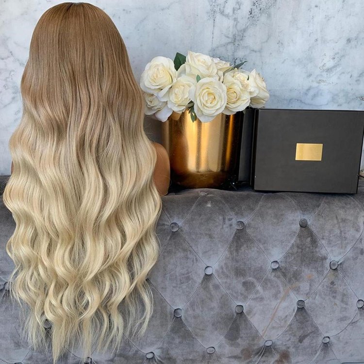 Double Drawn HD Lace Ombre Ash Blonde Color Water Wave European Cuticle Aligned Hair Lace Front Wigs