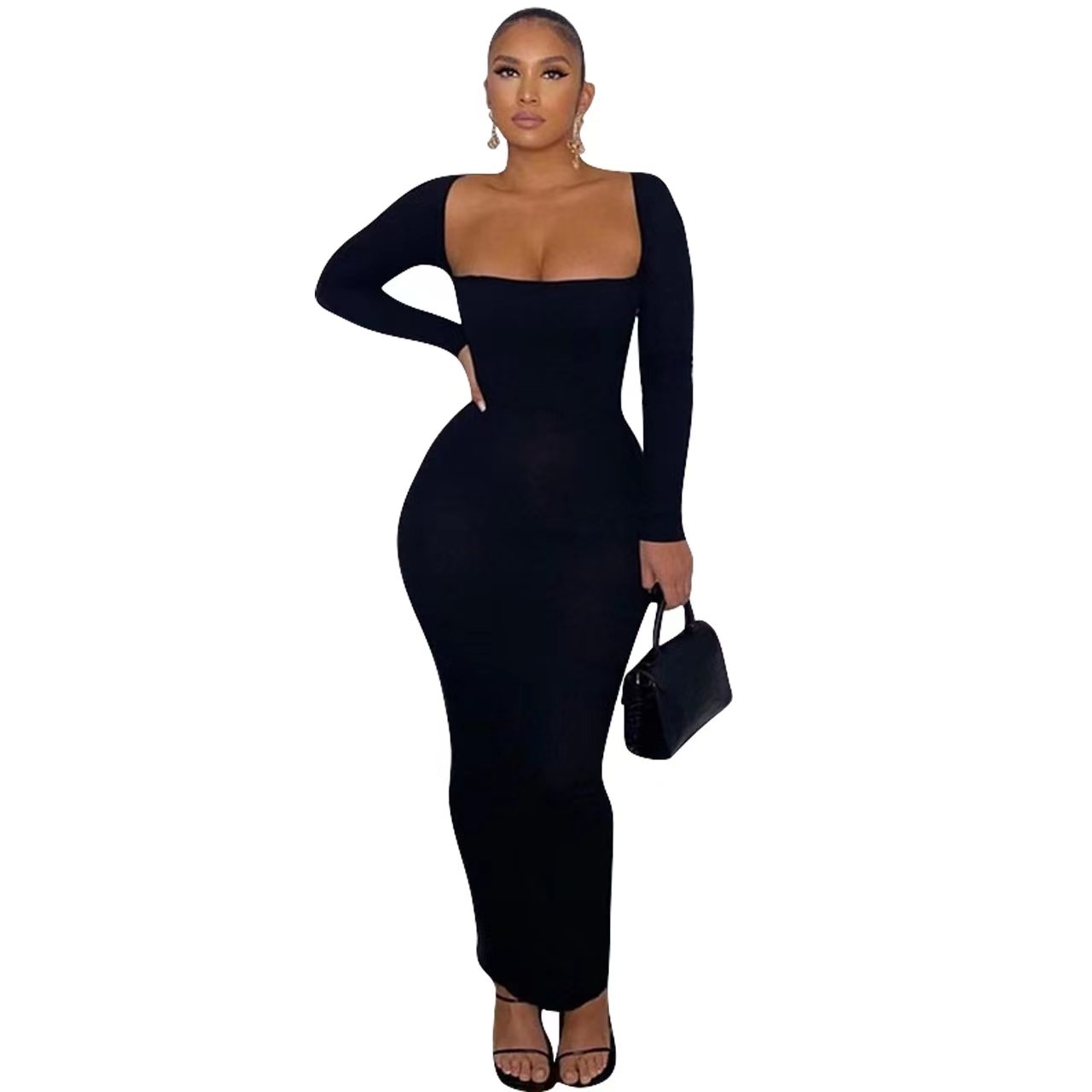 2023 Fall Women Sweater Clothing Wholesale Elegant Party Maxi Bodycon Ribbed Knit Lounge Wear Y2K Dupe Long Sleeve Dress