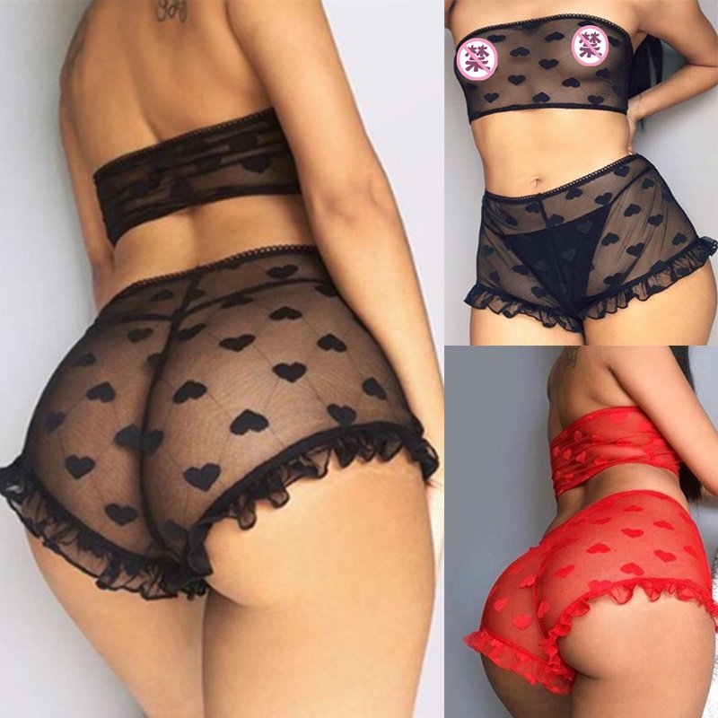 Womens 3 Color Transparent Sexy Lingerie Set Lace Nightwear Ruffle Lingerie Set
