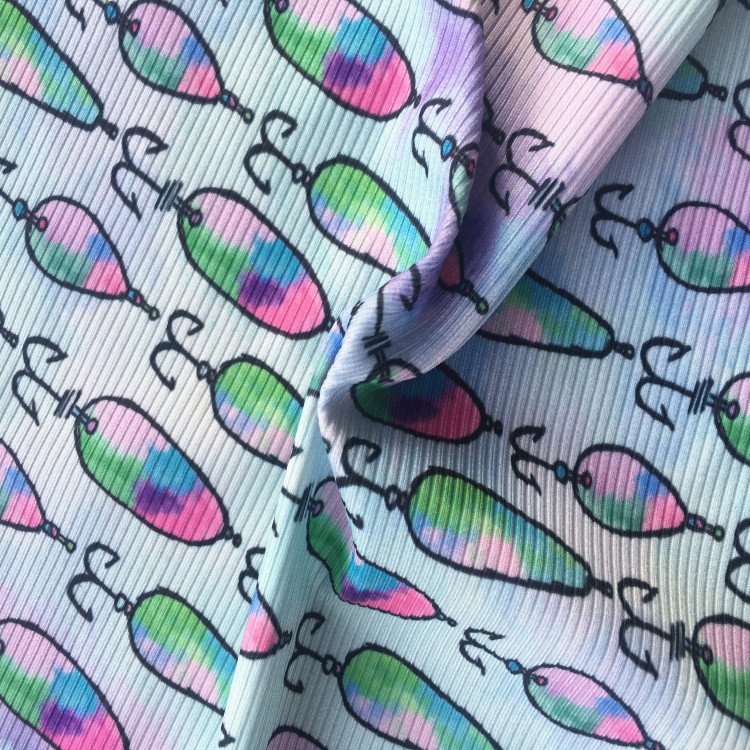 digital printed 95 polyester 5 spandex 2x2 tubular rib circular knit fabrics