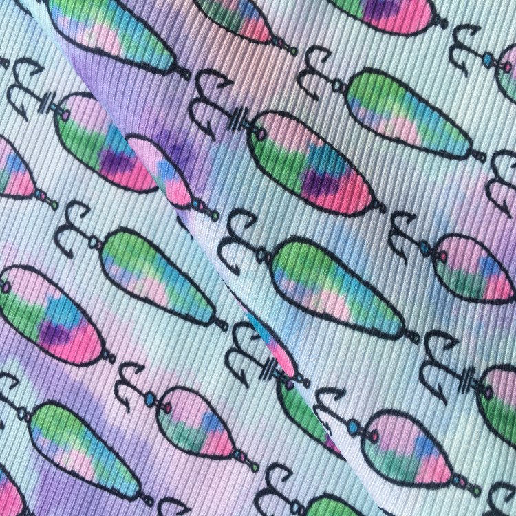digital printed 95 polyester 5 spandex 2x2 tubular rib circular knit fabrics