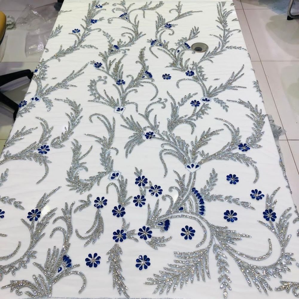 Wholesale supply hand work embroidery lace fabric for dress luxury work fabric available at affordable price