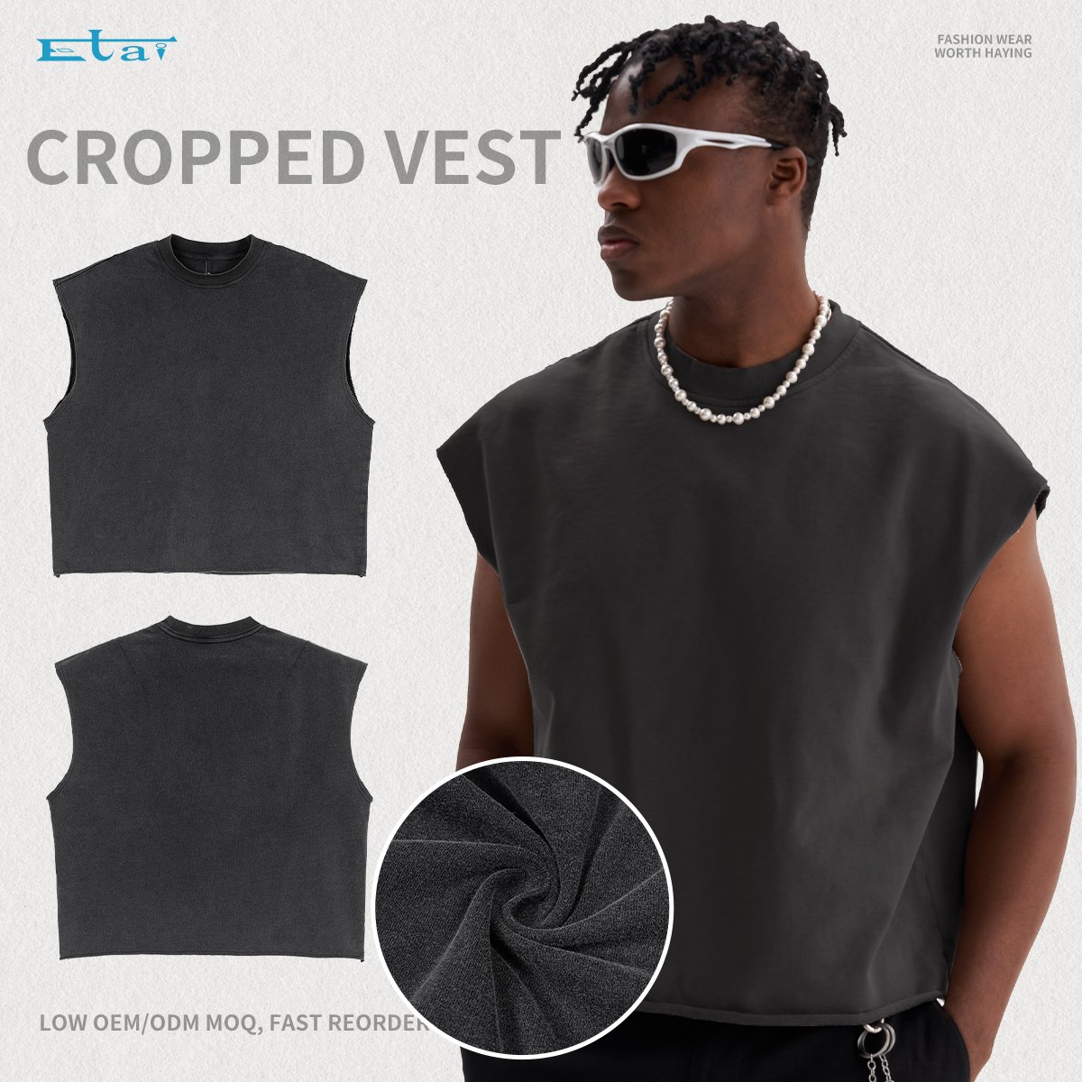 hot sell wash boxy fit cropped tank top tee streetwear fashion casual vintage sleeveless t shirt vest for men