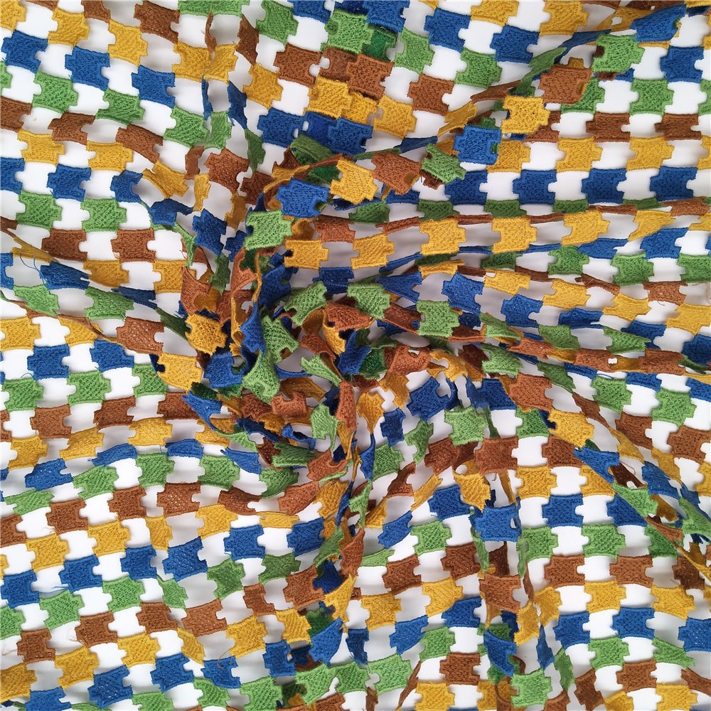 Stock Manufacturers wholesale Multi color check water-soluble embroidery lace fabric for woman