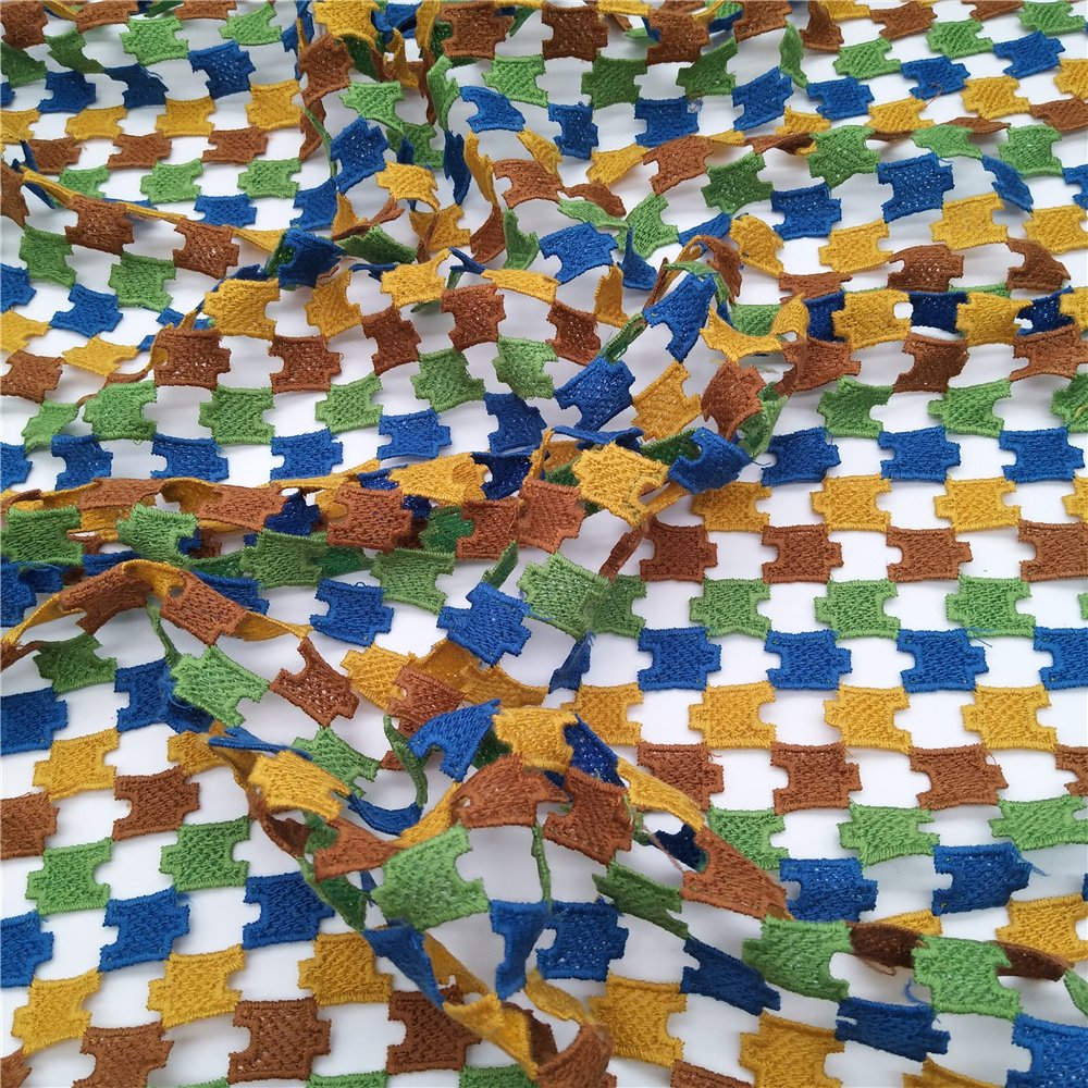 Stock Manufacturers wholesale Multi color check water-soluble embroidery lace fabric for woman
