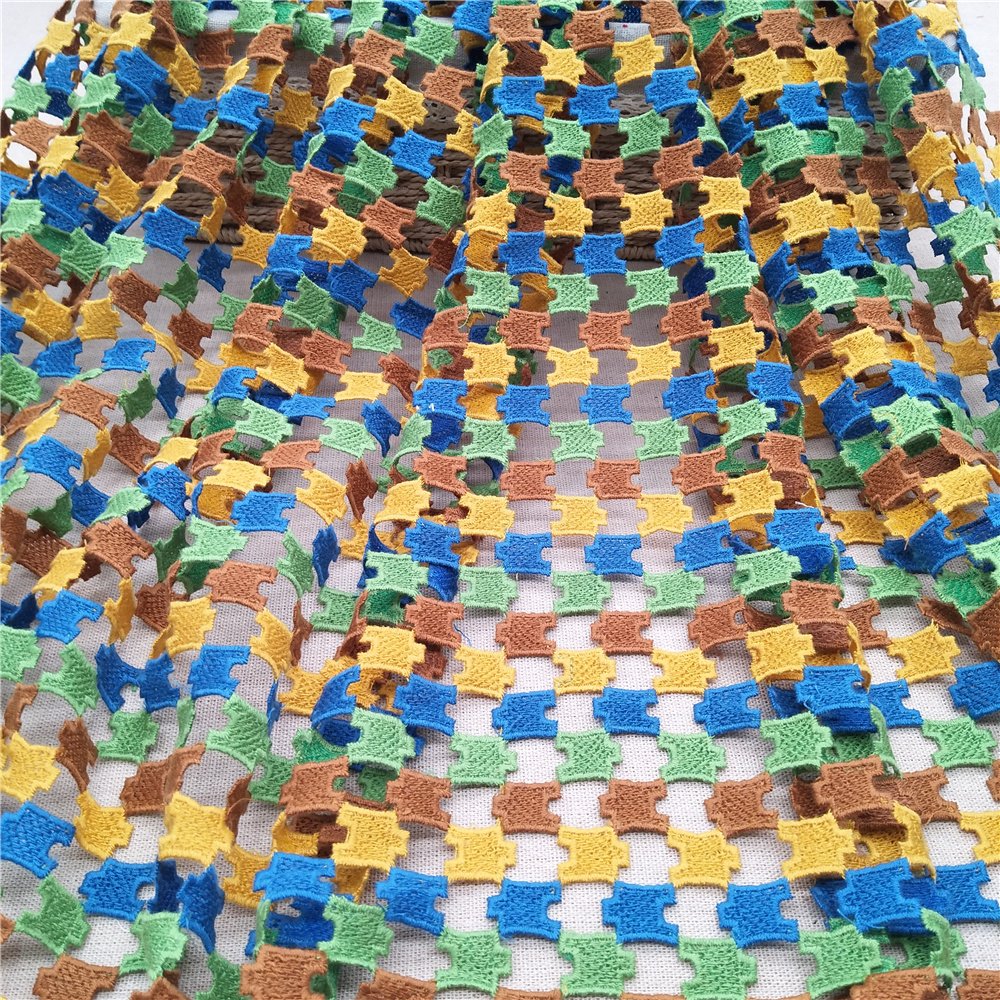 Stock Manufacturers wholesale Multi color check water-soluble embroidery lace fabric for woman