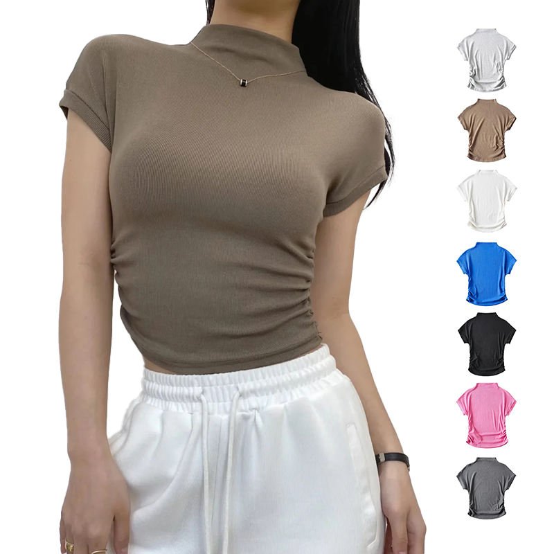 Custom Printing Hot Selling Women's Crop Top Tshirt Logo Short Sleeves Slim T-Shirt for Women Casual Knitted White T-Shirt