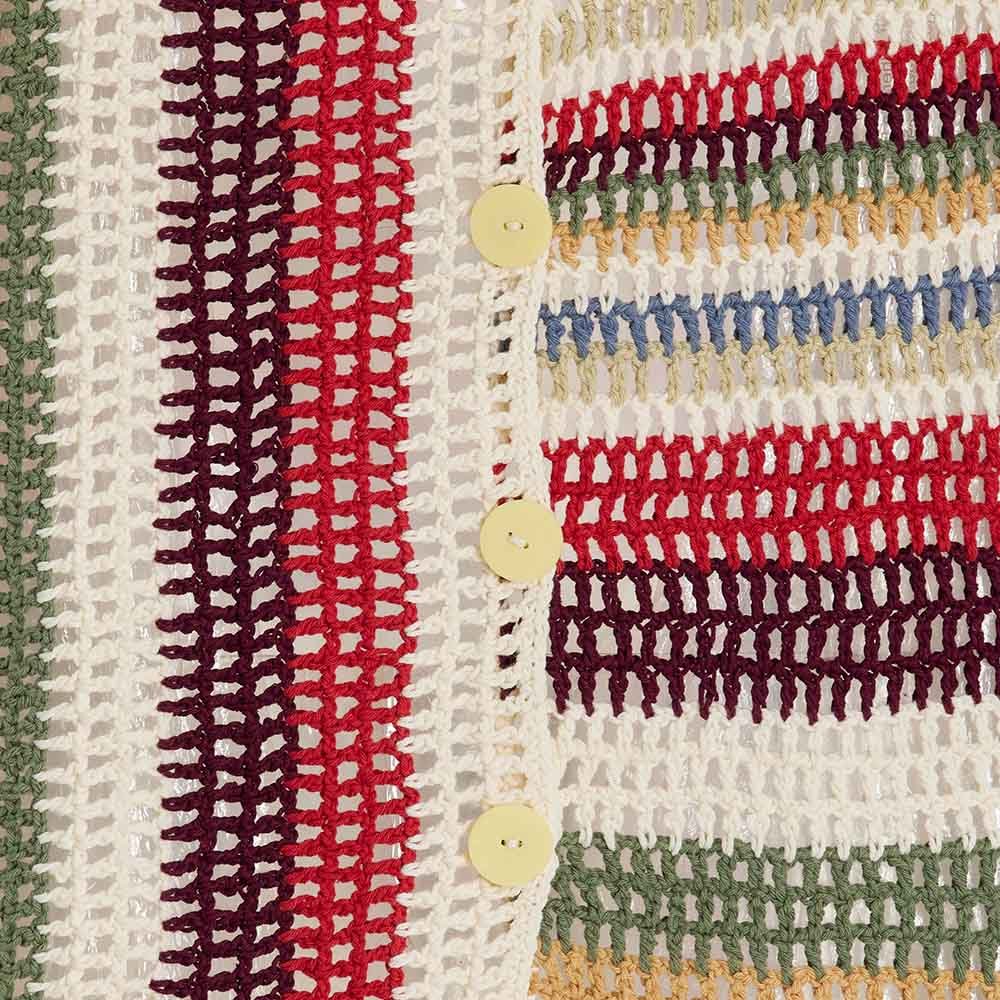 Knitwear Manufacturer Custom Spring Autumn Crochet Knit Multi Color Button Down Mesh Short Sleeve Polo Knitted Cotton Mini Dress